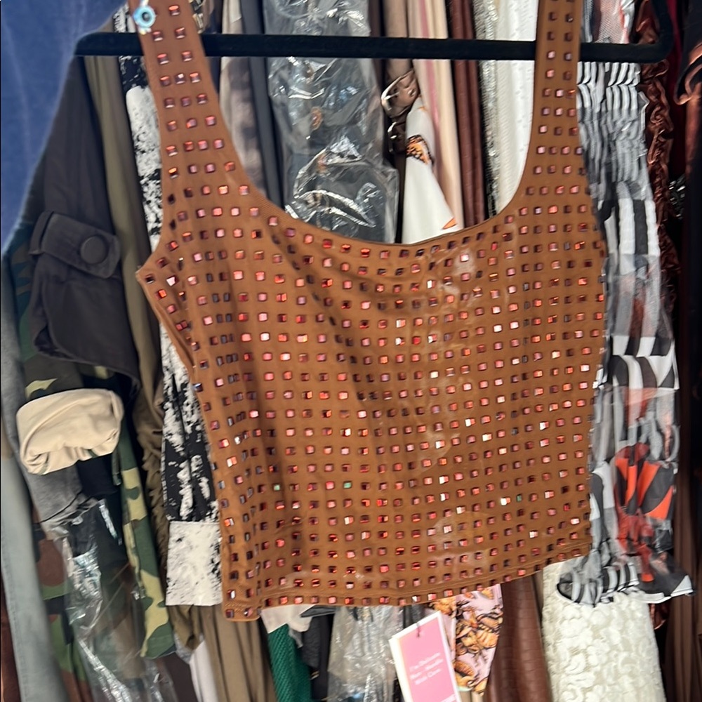 PrettyLittleThing Brown Studded Camisole